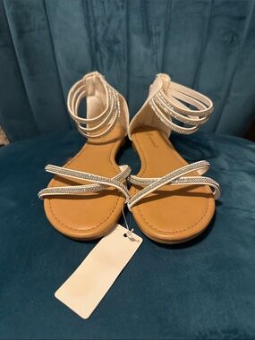 Strappy Crystal Ankle-Wrap Sandals in Ivory
